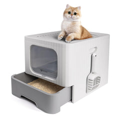 Enclosed Cat Litter Box Large Covered Kitty Litter Box with Lid Big Top Entry Deep Tray Anti-Splashing Easy to Clean 20.3 x 15.6 x 15 Inches - Fun Stuff Gift Shop
