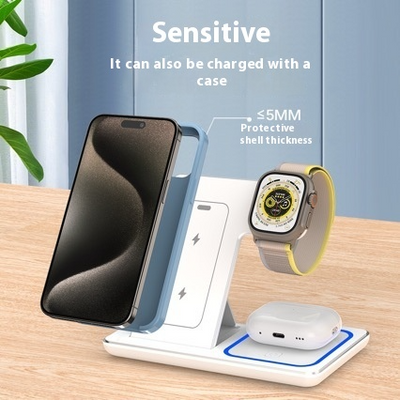 3-in-1 Foldable Wireless Charging Station – Fast LED Charger Stand for Phone, Watch & Earbuds (Qi-Certified, Type-C)