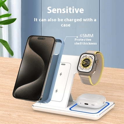 3-in-1 Foldable Wireless Charging Station – Fast LED Charger Stand for Phone, Watch & Earbuds (Qi-Certified, Type-C) - Fun Stuff Gift Shop