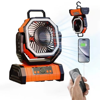 3-in-1 Camping Fan with LED Light & Power Bank – Portable Rechargeable Outdoor Fan (10,000mAh / 20,000mAh, Quiet, Adjustable)