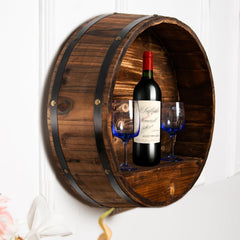 Oak Whiskey Barrel Wall Mount Wine Rack | Rustic Wood Wine & Bar Organizer - Fun Stuff Gift Shop