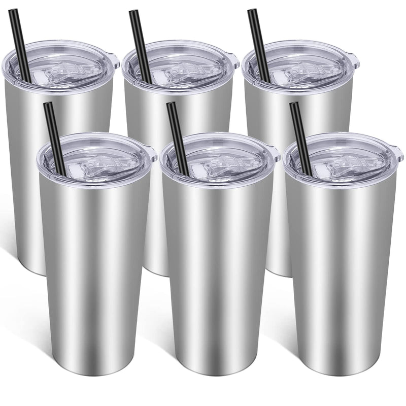 VEGOND 20oz Tumbler Bulk with Lid and Straw 6 Pack Stainless Steel Vacuum Insulated Tumbler Double Wall Coffee Cup Travel Mug Stainless Steel