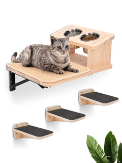 Cat Wall Shelves Cat Shelves with 3 Cimbing Wall Steps & Cat Feeding Bowls Station Cat Hammock and Perches for Wall Cat Wall Furniture Set Cat Climbing Shelves Cat Scratching Post - Fun Stuff Gift Shop