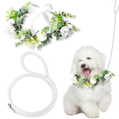 Dog Flower Collar & Pearl Leash Set | Floral Wedding Outfit for Dogs - Fun Stuff Gift Shop