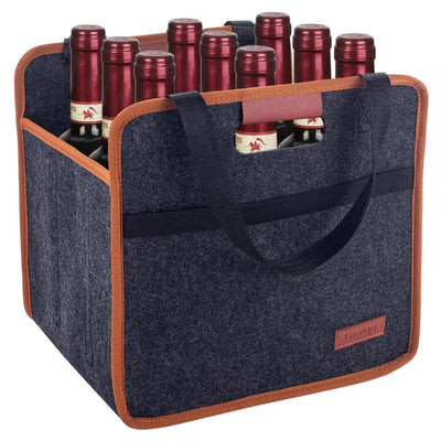 9 Bottle Wine Tote Bag | Insulated Thermal Felt Carrier for Travel & Picnics