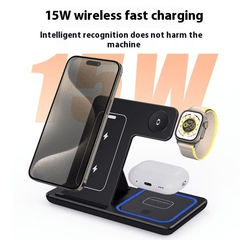 3-in-1 Foldable Wireless Charging Station – Fast LED Charger Stand for Phone, Watch & Earbuds (Qi-Certified, Type-C) - Fun Stuff Gift Shop
