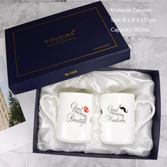Couple’s Ceramic Mug Set – Cute Matching Coffee Cups with Personalized Designs (Gift for Couples)