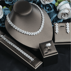 Floral Bridal Jewelry Set — Silver Copper Necklace, Earrings, Bracelet & Ring | Camellia & Lotus Wedding Jewelry for Women - Jewelry - Fun Stuff Gift Shop