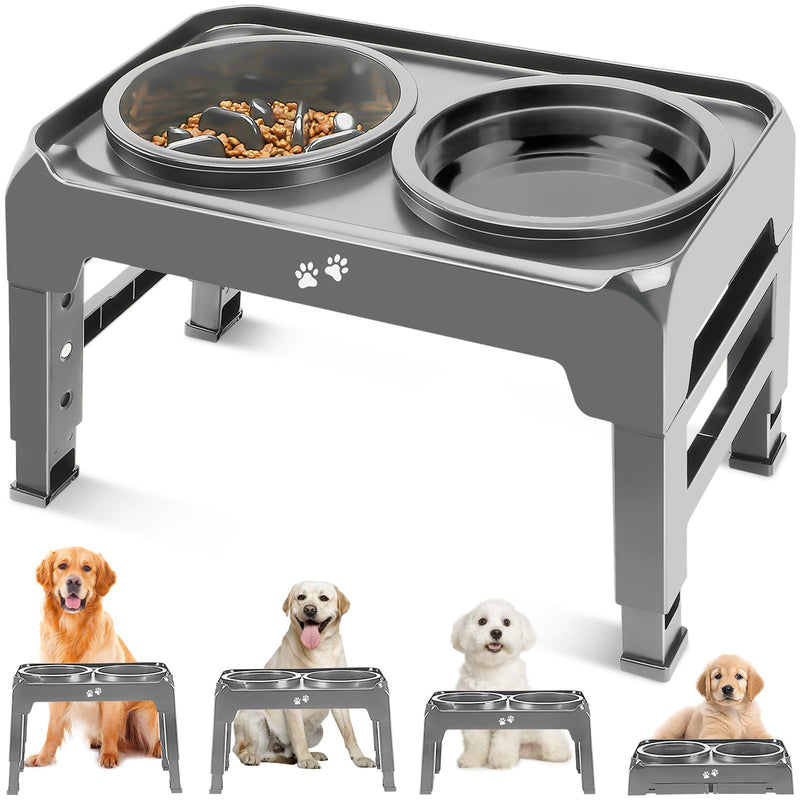 Elevated Dog Bowls 2-in-1 | Adjustable Height Raised Feeder with Slow Feeder & Water Bowl - Fun Stuff Gift Shop