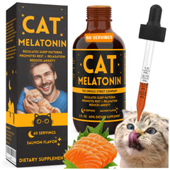 Cat Melatonin Treats for Sleep Melatonin for Cats to Sleep Cat Sleep Aid Cat Calming Treats Cat Calming Products Cat Anxiety Relief Cat Travel Anxiety Relief for Cats 60ml Salmon Flavor - Fun Stuff Gift Shop