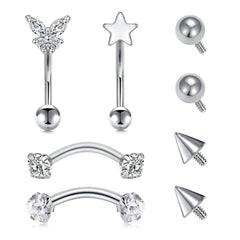 16G Rook & Eyebrow Piercing Jewelry Set | 4-Piece Curved Barbell Kit - Jewelry - Fun Stuff Gift Shop
