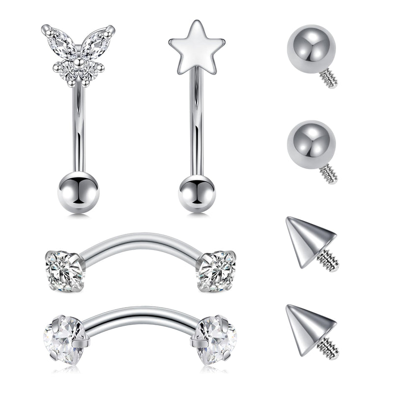 16G Rook & Eyebrow Piercing Jewelry Set | 4-Piece Curved Barbell Kit