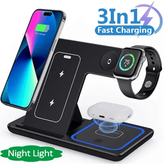 3-in-1 Foldable Wireless Charging Station – Fast LED Charger Stand for Phone, Watch & Earbuds (Qi-Certified, Type-C) - Fun Stuff Gift Shop