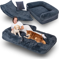 Foldable Human Dog Bed | Orthopedic Memory Foam Giant Dog Couch | Faux Fur | Dark Grey - Fun Stuff Gift Shop