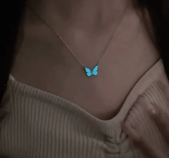Blue Luminous Butterfly Necklace – Glow-in-the-Dark Smart Pendant Jewelry for Women (Titanium Steel Chain) - Fun Stuff Gift Shop