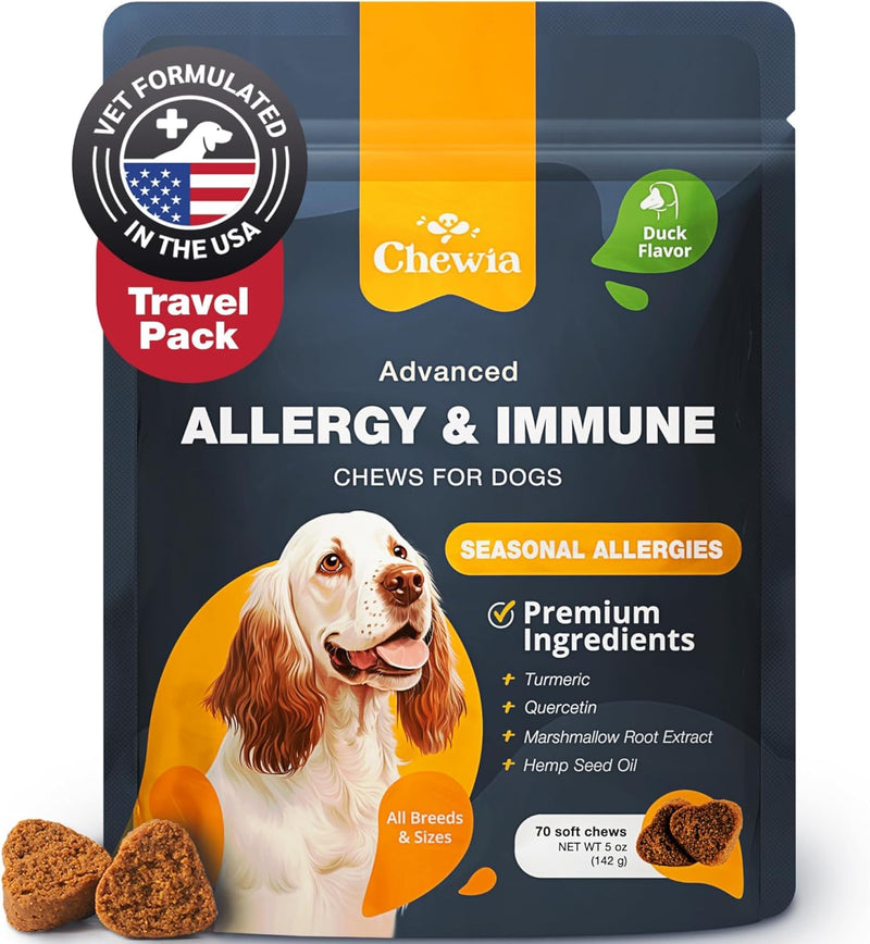 Dog Allergy Relief Chews | Itch, Immune & Skin Support | Colostrum & Hemp Seed Oil | 70 Count - Fun Stuff Gift Shop