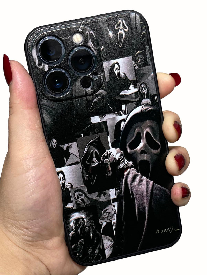Ghost Face iPhone 15 Pro Max Case – Scream Horror Skull Print, Shockproof Soft TPU - Fun Stuff Gift Shop