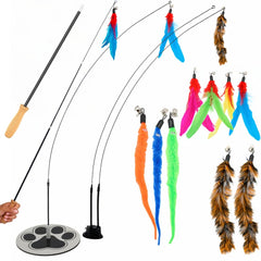 Cat Wand Toy with Suction Cup & Feather Bundle | Interactive Cat Fishing Pole - Fun Stuff Gift Shop