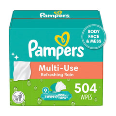Pampers Multi-Use Baby Wipes | Refreshing Rain Scent | 504 Count (9 Pop-Top Packs) - Fun Stuff Gift Shop