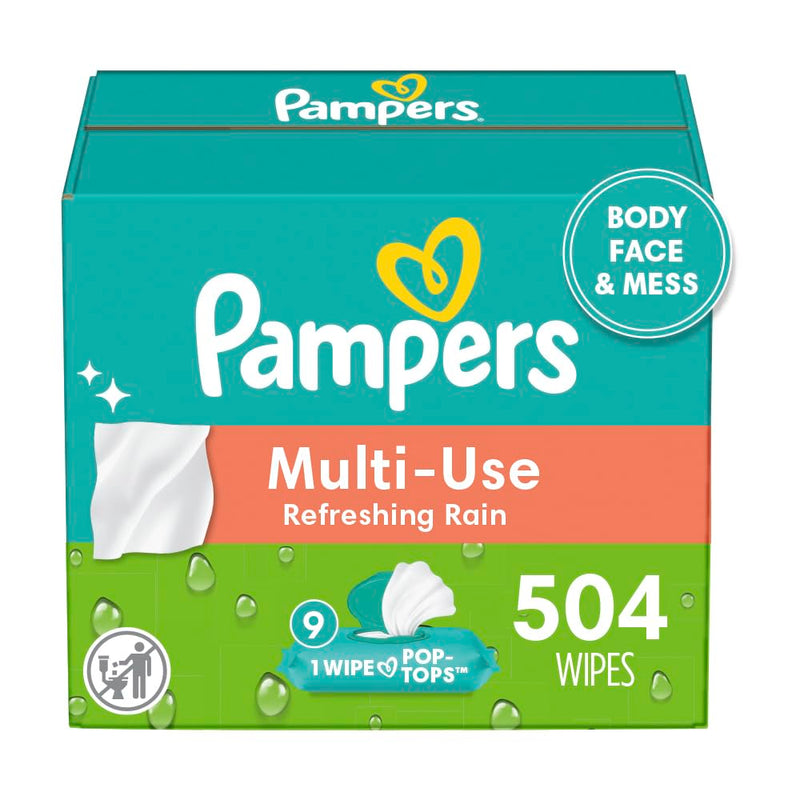 Pampers Multi-Use Baby Wipes | Refreshing Rain Scent | 504 Count (9 Pop-Top Packs) - Fun Stuff Gift Shop