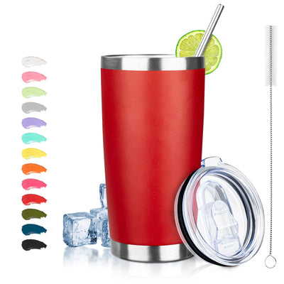 20oz Insulated Tumbler with Straw & Lid | Double Wall Stainless Steel Travel Cup