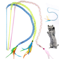 Interactive Cat Wand Toys | 3-Pack | Colorful Feather Teaser Wands with Jingle Bells