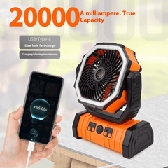 3-in-1 Camping Fan with LED Light & Power Bank – Portable Rechargeable Outdoor Fan (10,000mAh / 20,000mAh, Quiet, Adjustable) - Fun Stuff Gift Shop