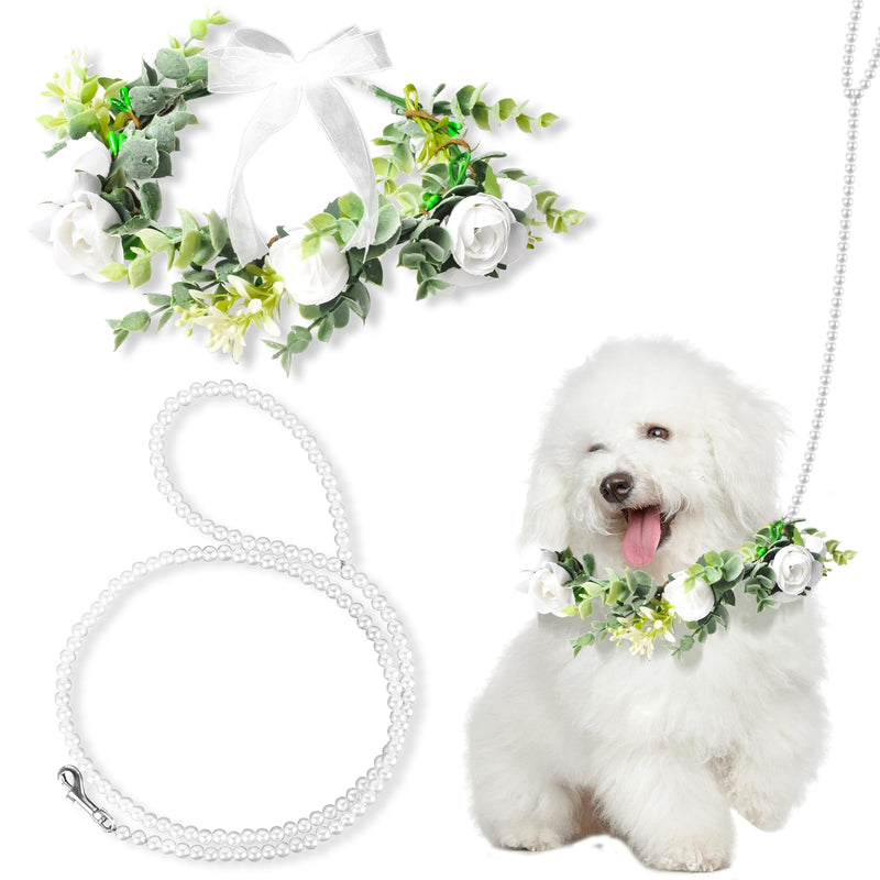 Dog Flower Collar & Pearl Leash Set | Floral Wedding Outfit for Dogs - Fun Stuff Gift Shop