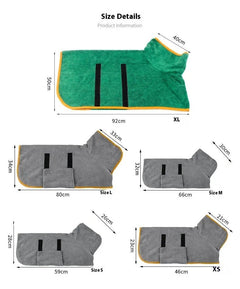 Pet Bath Robe Towel for Dogs & Cats | Quick-Dry Microfiber Wrap in 6 Colors & 5 Sizes - Fun Stuff Gift Shop