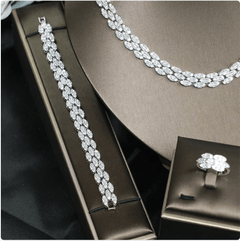 Floral Bridal Jewelry Set — Silver Copper Necklace, Earrings, Bracelet & Ring | Camellia & Lotus Wedding Jewelry for Women - Jewelry - Fun Stuff Gift Shop