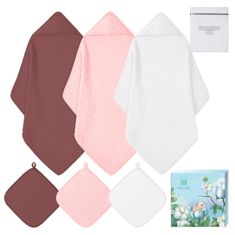 Baby Muslin Washcloths & Hooded Towels Set – 6-Piece 100% Cotton Bath Towels for Newborns, Boys & Girls - Baby Towels & Washcloths - Fun Stuff Gift Shop