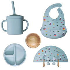 Baby Silicone Feeding Set – Baby-Led Weaning Plates, Bowls & Utensils (Sky Blue) - Baby Feeding Sets - Fun Stuff Gift Shop