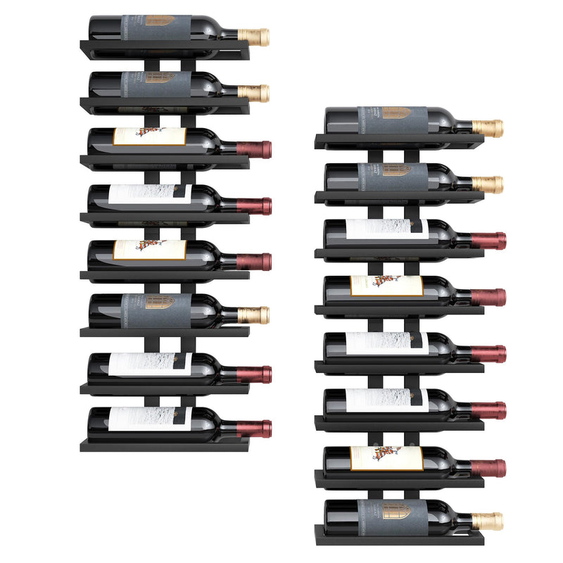 Hoctieon 2-Set 8 Tier Wall Mount Wine Rack Metal Wine Rack for Wall Wall Wine Racks for Wine Bottles Wine Display for Wall Mounted Black Metal Wine Rack Wall Mounted Black