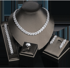 Floral Bridal Jewelry Set — Silver Copper Necklace, Earrings, Bracelet & Ring | Camellia & Lotus Wedding Jewelry for Women - Jewelry - Fun Stuff Gift Shop