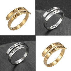 Retro Double Layer Stainless Steel Ring – Unisex Adjustable Open Band Ring with English Letter Design - Fun Stuff Gift Shop