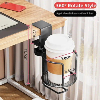 2 in 1 No Drill Desk Cup Holder Adjustable Upgraded Arm Clamp Stand