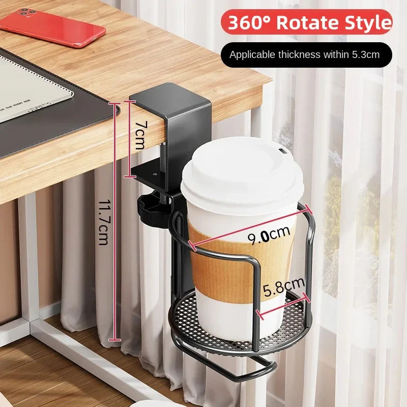 No-Drill Desk Cup Holder – Adjustable Clamp-On Arm Stand