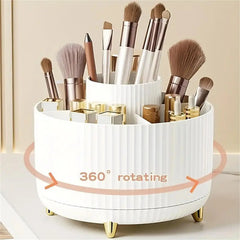 360° Rotating Makeup Organiser – 5-Compartment Cosmetic & Brush Storage
