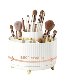 360° Rotating Makeup Organiser – 5-Compartment Cosmetic & Brush Storage