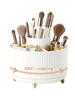 360° Rotating Makeup Organiser – 5-Compartment Cosmetic & Brush Storage