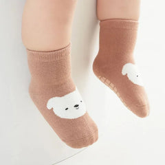 Kids Non-Slip Socks – 6 Pairs Cartoon Fox & Bear (Toddler & Baby)