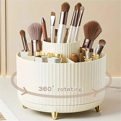 360° Rotating Makeup Organiser – 5-Compartment Cosmetic & Brush Storage