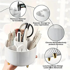 360° Rotating Makeup Organiser – 5-Compartment Cosmetic & Brush Storage