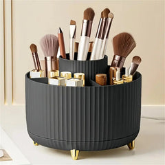 360° Rotating Makeup Organiser – 5-Compartment Cosmetic & Brush Storage
