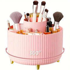 360° Rotating Makeup Organiser – 5-Compartment Cosmetic & Brush Storage