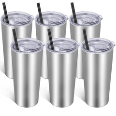 VEGOND 20oz Tumbler Bulk with Lid and Straw 6 Pack Stainless Steel Vacuum Insulated Tumbler Double Wall Coffee Cup Travel Mug Stainless Steel