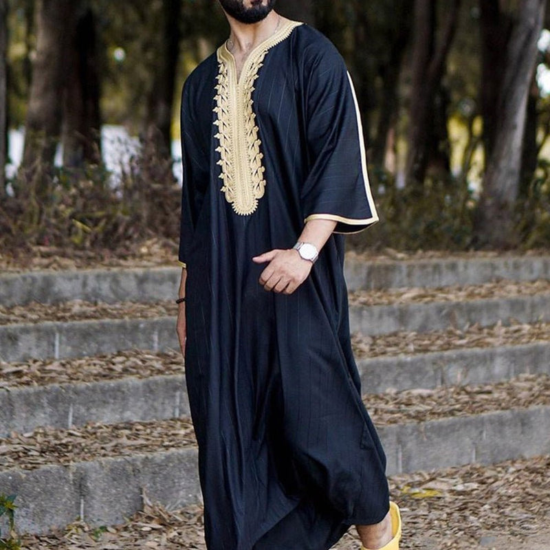 Stylish Men's Black Long Shirt Muslim Robe - Fun Stuff Gift Shop