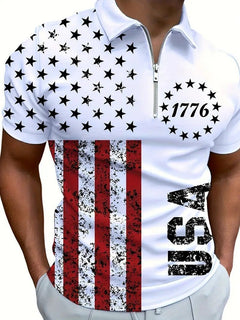 Men's 3D Digital Print Zip-Up Polo Shirt - Fun Stuff Gift Shop