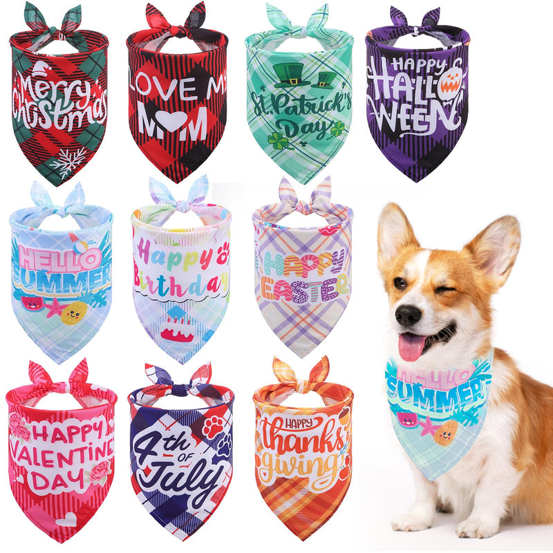 10-Pack Holiday Dog Bandanas — Funny Themed Triangle Scarves for Small, Medium & Large Dogs | Soft Peach Skin Fabric | Perfect Gift for Dog Lovers