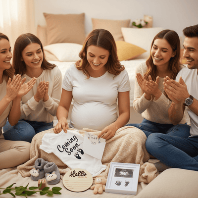 9-Piece Pregnancy Announcement Gift Set – Baby Bodysuit, Ultrasound Frame & Reveal Photo Props - Baby Gift Sets - Fun Stuff Gift Shop